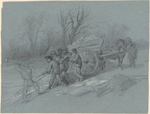 Arbeiter sammeln Eis am Wasser von Hippolyte Lalaisse