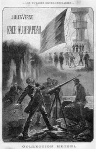 Illustration des Buches „Face au drapeau“ von Jules Verne, Frontispiz Hetzel-Ausgabe - Les voyages extraordinaires 1896 (Gravur) von Hippolyte Leon Benett