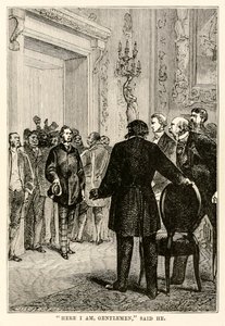 Hier bin ich, meine Herren, sagte er, aus In 80 Tagen um die Welt von Jules Verne (1828-1905) graviert von Henri-Théophile Hildebrand (1824-97), 1873