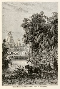 Der Rauch bildete sich in spiralförmige Säulen, aus In 80 Tagen um die Welt von Jules Verne, 1873