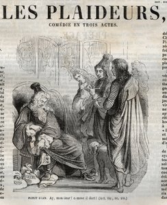 Les Plaideurs (1668) Komödie in drei Akten - Gravur in „Werke von Jean Racine“ illustriert von Pauquet und mit einer Notiz von Emile de La Bédollière - 1851
