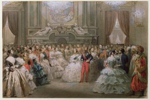 Königin Victoria (1819-1901) und Prinz Albert (1819-61) bei einem Galadinner von Napoleon III. und Eugenie, 1853 von Hippolyte Louis Pauquet