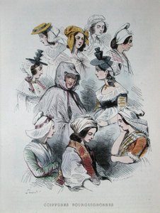 Kopfbedeckungen burgundischer Bauern, aus dem Buch 