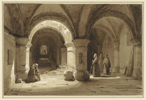 Klostergewölbe mit Mönchen