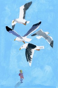 Ein Mann schaut zum Vogel auf, 2017