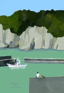 Hunde und Menschen, die auf den Hafen starren von Hiroyuki Izutsu