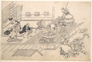 Die Küche einer Joroya von Hishikawa Moronobu