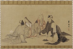 Die sechs unsterblichen Dichter, Edo-Periode (Tinte und Farbe auf Papier) von Hishikawa Sori