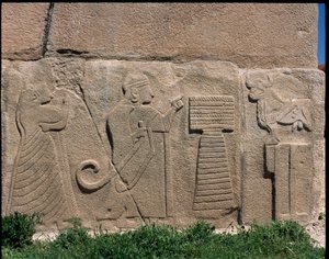 Ansicht der Reliefbasis des Sphinx-Tores von Hittite Hittite