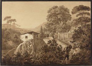 Italienische Landschaft mit einer Wassermühle