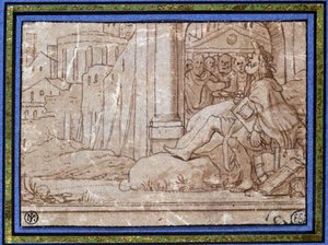 Der Weise (meditierend). Zeichnung von Hobben. 16. Jahrhundert.