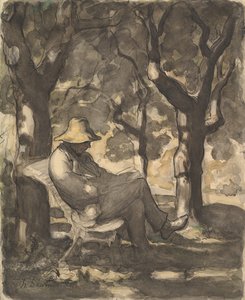 Ein Mann liest in einem Garten, ca. 1865