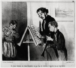 Ein junger Mann, der das sogenannte Kunst des Kartierens erlernt. Illustration von Honore Daumier (1808-1879), veröffentlicht in den Nachrichten in „Charivari“, datiert 4. Juni von Honoré Daumier