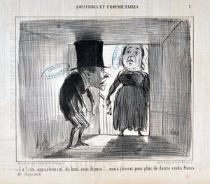 Werk von Honore Daumier (1854): Serie TENNIQUES AND OWNERS „Das!... eine Wohnung für achthundert Francs!... aber ich werde mehr als zwölfhundert Francs für Hüte ausgeben“