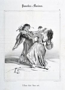 Werk von Honore Daumier (1808-1879). Charivari stammt aus dem Jahr 1840: Serie PROVERBES ET MAXIMES A bon chat bon rat MUSEE DES BEAUX ARTS - PALAIS LONGCHAMP, MARSEILLE von Honoré Daumier