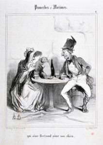 Werk von Honore Daumier (1808-1879). Charivari aus dem Jahr 1840: Serie PROVERBES ET MAXIMES „qui aime Bertrand aime son chien“ MUSEE DES BEAUX ARTS - PALAIS LONGCHAMP, MARSEILLE von Honoré Daumier