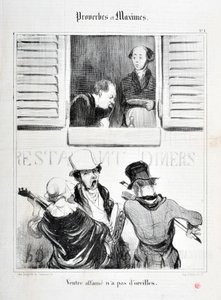 Werk von Honore Daumier (1808-1879). Charivari aus dem Jahr 1840: Serie PROVERBES ET MAXIMES „Belly starvation has no ears“ MUSEE DES BEAUX ARTS - PALAIS LONGCHAMP, MARSEILLE