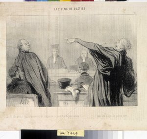 Charivari von 1845: Serie LES PEANS DE JUSTICE. Ein Anwalt, der offensichtlich mit der intimsten Überzeugung erfüllt ist... dass sein Mandant ihn gut bezahlen wird. MUSEE DES BEAUX ARTS - PALAIS LONGCHAMP, MARSEILLE von Honoré Daumier