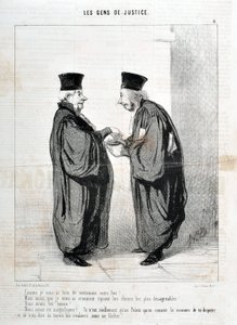 Werk von Honore Daumier (1808-1879). Charivari stammt aus dem Jahr 1845: Serie LES PEOPLES DE JUSTICE - Wie ich Ihnen wahrlich Ihren Fall gesagt habe! Wir waren schön. Wir waren schön!... es ist wirklich nur im Palais, dass wir wissen, wie man argumentiert von Honoré Daumier