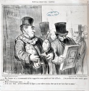 Meine Frau hat mir empfohlen, ihr mein Porträt aus Paris mitzubringen... Ich habe diese Gelegenheit genutzt, um dieses hier zu kaufen... - Aber das bist nicht du... - Ich weiß, ich werde es ändern lassen von Honoré Daumier