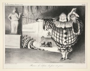 Baissez le rideau, la farce est jouée. (Senkt den Vorhang, die Farce ist vorbei.), pl. 421 aus dem Journal La Caricature Nr. 201 von Honoré Daumier