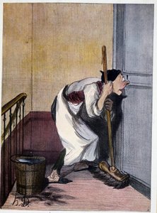 Concierge, der durch ein Schlüsselloch schaut - Zeichnung von Daumier, n.d. 19. Jahrhundert von Honoré Daumier