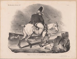 Karikatur von Louis-Philippe I., König von Frankreich, zu Pferd zwischen den Leichen