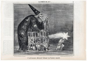 Der Komet von 1857, "Der deutsche Astronom lässt eine berühmte Ente los", aus Le Charivari, veröffentlicht 1858