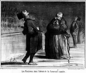 Pariser warten auf den berühmten Kometen, Karikatur von Honore Daumier (1808-1879). „Charivari“