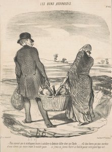 Öfter als du mich noch erwischen wirst, deiner Laune nachzugehen, auf dem Gras zu dinieren ... Wir laufen schon seit zwei Stunden und haben noch keinen einzigen Rasen gefunden ... Hätte ich das gewusst, hätte ich unseren großen Teppich in den Korb gesteckt von Honoré Daumier
