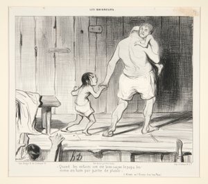 Wenn die Kinder brav waren, nimmt der Papa sie zum Baden mit, aus Les Baigneurs