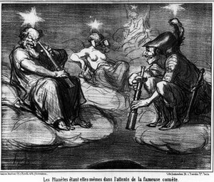 Die Planeten warten selbst auf den berühmten Kometen, aus „Astronomie“, Karikatur von Honore Daumier (1808-1879). „Charivari“ von Honoré Daumier