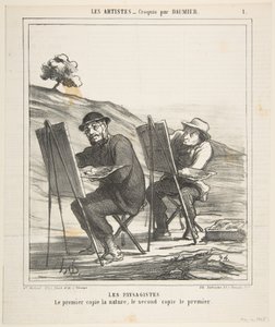 Die Landschaftsmaler, der erste kopiert die Natur, der zweite kopiert den ersten, aus..., 12. Mai 1865 von Honoré Daumier