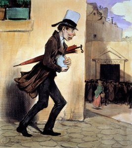 Die Sparsamkeit bringt ihre Ersparnisse zur Sparkasse. Lithographie von Honore Daumier von Honoré Daumier