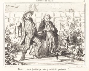 Schau... unser Garten... produziert Rebhühner!... von Honoré Daumier