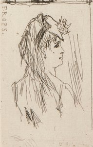 a. Kopf eines alten Mannes von Daumier (oben links); b. Chez Charles Beriot von Taiee (oben Mitte); c. Kopf einer jungen Frau von Rops (oben rechts); d. Flusslandschaft von Harpignies (unten Mitte); e. Profil einer jungen Frau