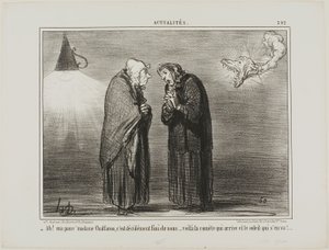 „- Ah, meine liebe Madame Chaffarou... das muss doch das Ende sein... der Komet kommt und die Sonne geht“, Platte 392 aus Actualités von Honoré Victorin Daumier