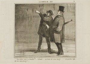 Kannst du den Kometen sehen?... genau dort, an der Spitze meines Fingers ... verliere die Fingerspitze nicht aus den Augen!, Platte 5 aus La Comète De 1857