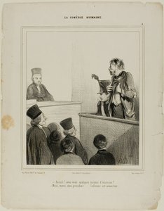 „- Angeklagter! Haben Sie irgendwelche Lebensgrundlagen? - Danke, Herr Präsident.... Ich habe einen ziemlich guten Magen,“ Platte 4 La Comédie Humaine von Honoré Victorin Daumier