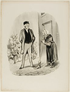 „- Wie fühlen Sie sich heute, Herr Chapolard? - Madame Pochet, eine Concierge, die weiß, wie man sich benimmt, sollte ihren Vermieter nur in der dritten Person ansprechen. - Wie kann ich mit Ihnen in der dritten Person sprechen, da Sie die erste Person sin von Honoré Victorin Daumier
