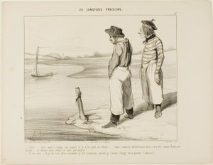 Unser Boot hat den Anker gelichtet und ist weggedriftet... wir sind auf dieser einsamen Insel wie Robinson Crusoe gestrandet... und ohne etwas zu essen und keinen Papagei... - Das stimmt... und ich weiß wirklich nicht, was ich essen soll, wenn ich dich, ar von Honoré Victorin Daumier