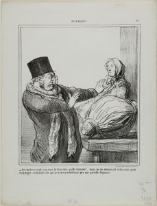 „- Austern für 25 Sous das Dutzend, schrecklich!... Selbst wenn Sie mir 100 Sous geben würden, um ein halbes Dutzend zu essen, würde ich mir einen solchen Aufwand nicht erlauben,“ Platte 18 aus Actualités von Honoré Victorin Daumier