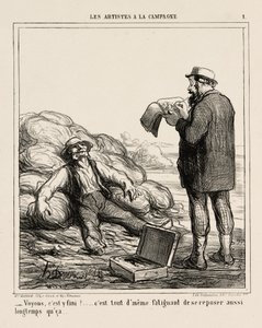 „- Nun, bist du endlich fertig?... schließlich ist es ermüdend, sich so lange zu entspannen“, Platte 1 aus Les Artistes A La Campagne von Honoré Victorin Daumier