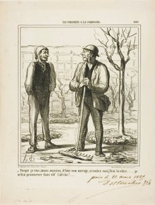 "- Sie scheinen meine Arbeit gerne zu machen. Im Gegenzug könnte ich anbieten, Ihren Job zu machen: Ich werde in Ihrer Kutsche fahren!", Platte 249 aus Les Parisiens A La Campagne von Honoré Victorin Daumier