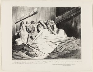 Eine faire Belohnung, 1800 von den unprüdigen Wilden Nordamerikas an Louis-Philippe von Orléans, Chirurg und Expatriierter, aber immer noch Franzose, überreicht. (Ich grüße dich, gnädige schwarze Dame, der Herr ist mit dir.) Ein Namaquan Ave Maria, Platte  von Honoré Victorin Daumier