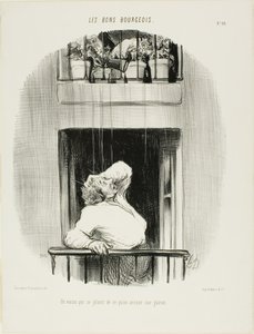 Ein Nachbar beschwert sich über das Bewässern seines Rasens, Platte zehn aus Les Bons Bourgeois von Honoré Victorin Daumier