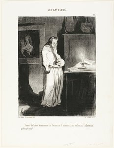 Eine humanistische Frau der Briefe, die sich den philosophischen Reflexionen über den Menschen hingibt!, Platte 15 aus Les Bas-Bleus von Honoré Victorin Daumier