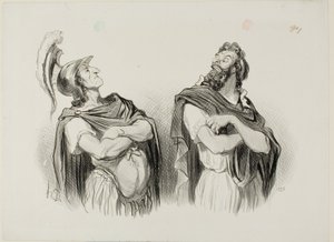 Achilles und Agamemnon. Achilles: „- Und was kümmert mich dein Troja!,“ Platte eins aus Physionomies Tragiques von Honoré Victorin Daumier
