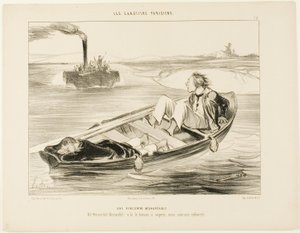 Eine unangenehme Begegnung. „Bernardel, Bernardel! Hier kommt der Dampfer... wir werden sinken!“, Platte 16 aus Les Canotiers Parisiens