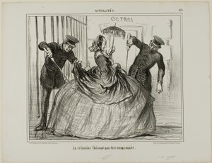 Krinolinen werden plötzlich verdächtig, Platte 419 aus Actualités von Honoré Victorin Daumier